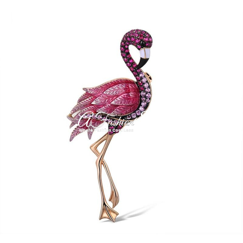 Artisan Flamingo Rose Gold Brooch