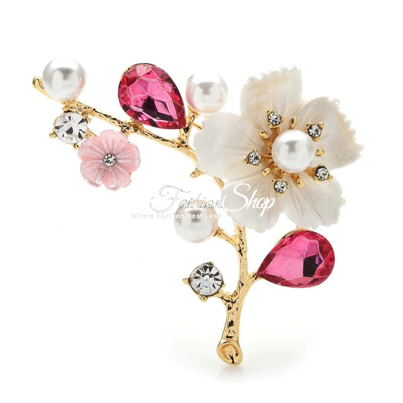 Winter Sakura Brooch Flower Crystal