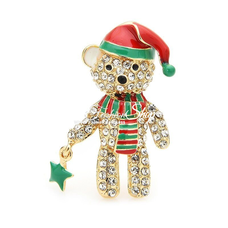 Christmas Brooch Teddy Bear With Red Hat