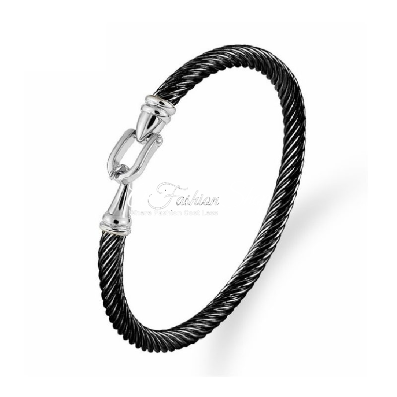 Men Black Bangle Bracelet Twist Buckle