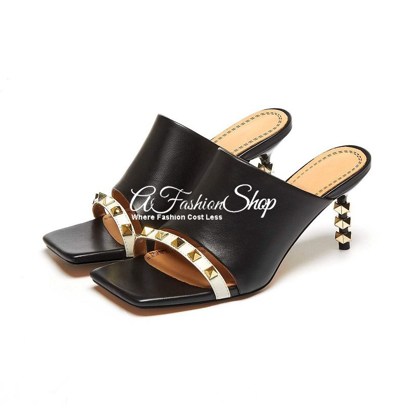 Women High Heel Mule With Rivet Heel