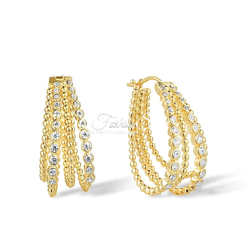 Yellow Gold Hoop Earring White CZ
