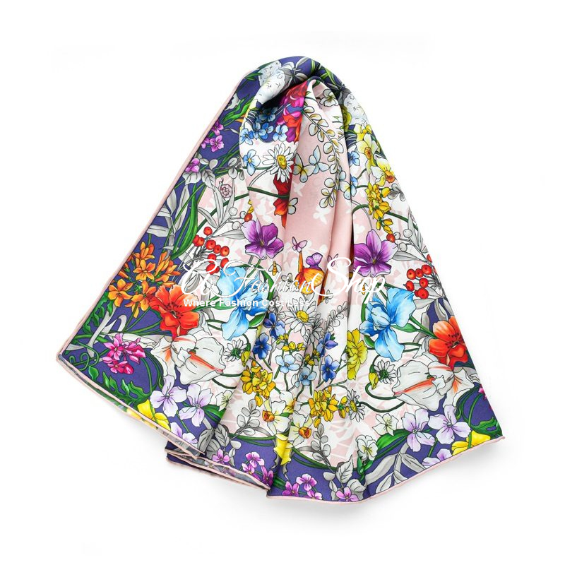 French Twill Headscarf Floral Printed Rosales