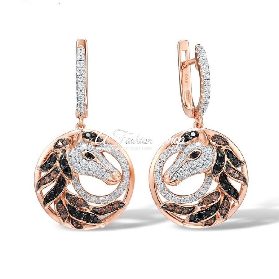 Golden Brown Gemstones Horse Fine Earrings
