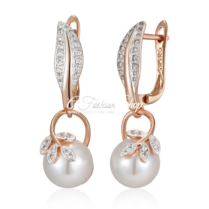 Fashionable Earring Pearl Rose Gold Crystal