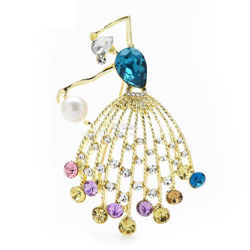 Ballerina Brooch Sparkle Gown Colorful Crystal