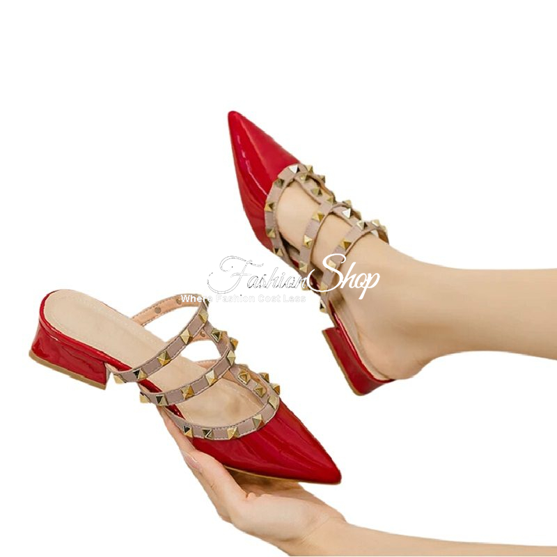 Rivet Studded Slip-On Red Heel