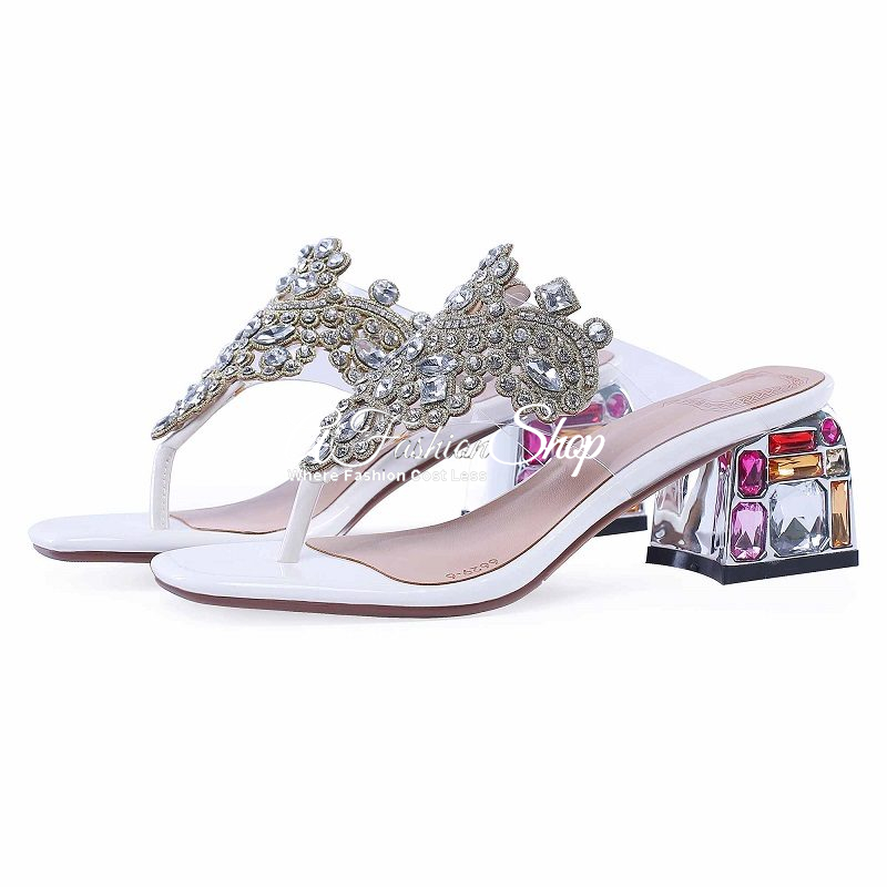 Riche Crystal Embellished T-Strap White