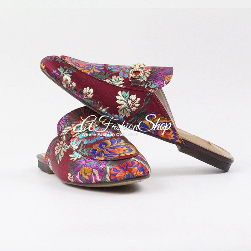 Linnie New Floral Red Jacquard Loafer Mule