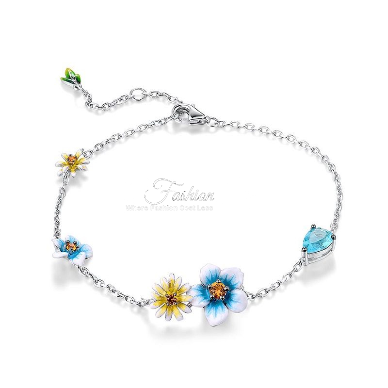 Peony & Daisy Sterling Silver Floral Bracelet