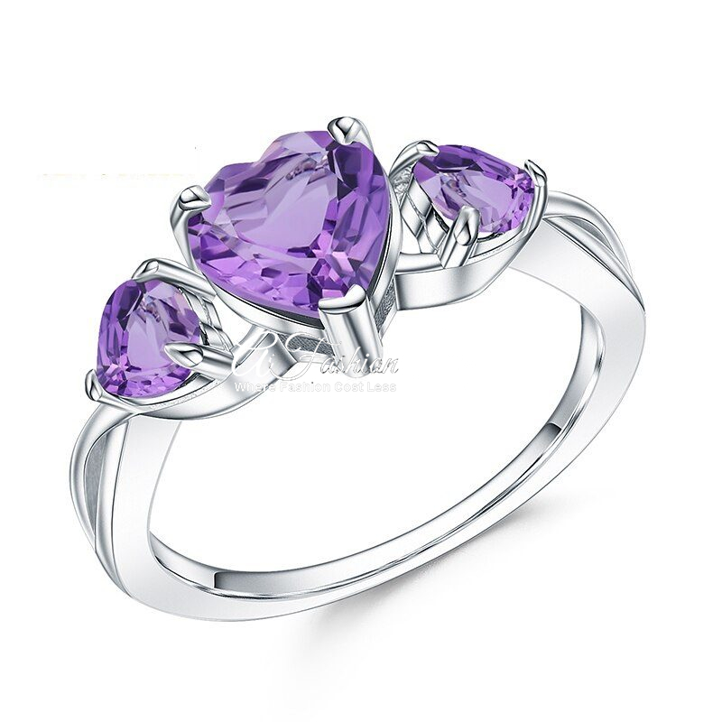 Three-Stone Heart Ring Amethyst Birthstone