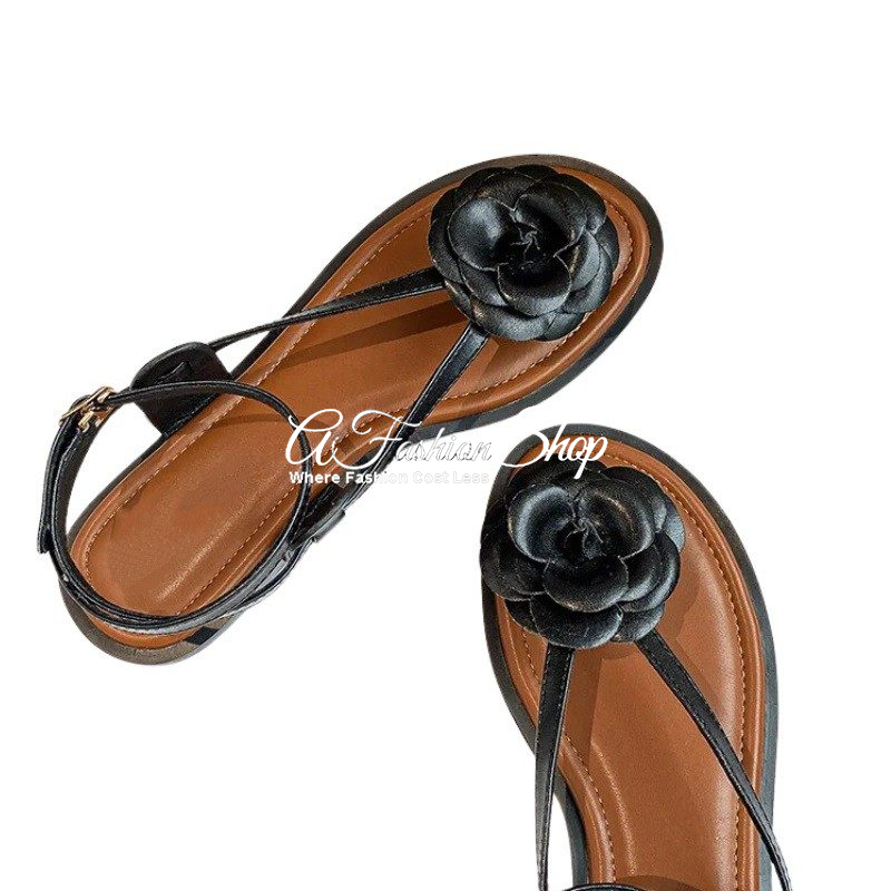 Women Flat Sandal Camelia Flower