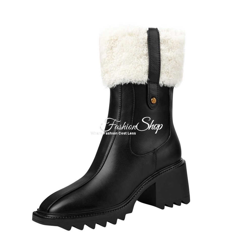 Suede Boots Leather Side Zipper Black