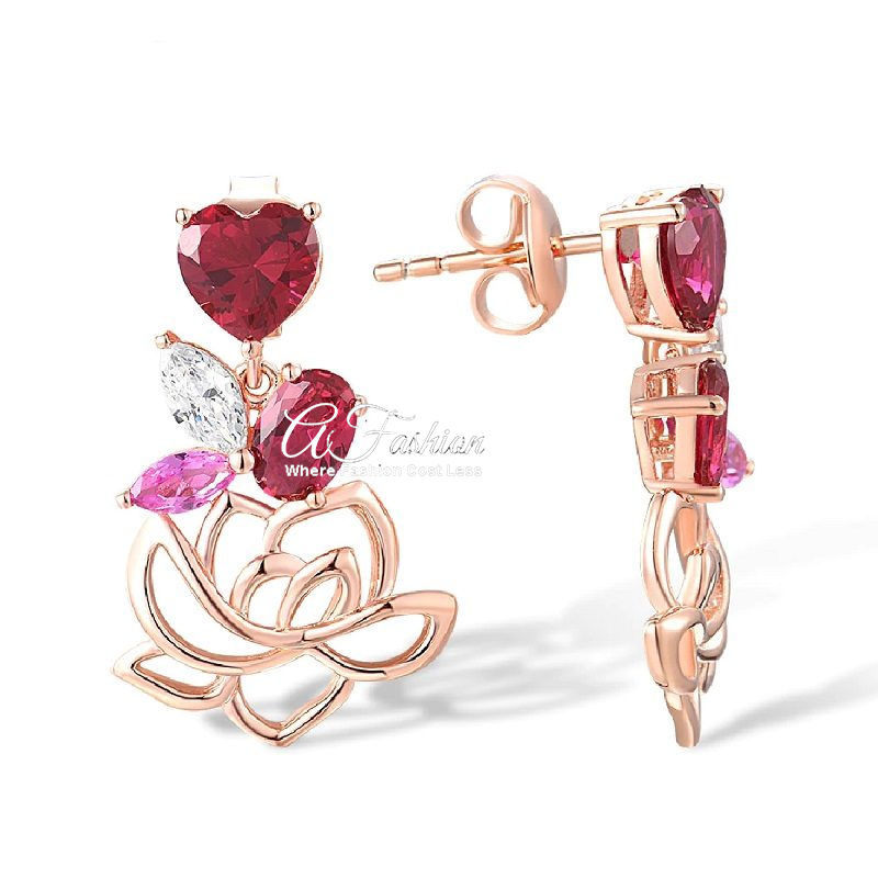 Begonia Drop Earring Red Sapphire Crystal