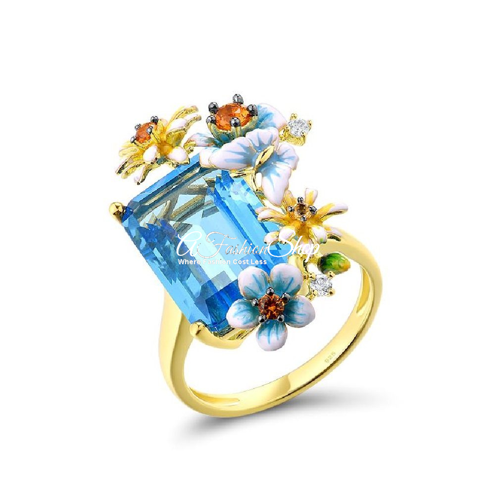 Murmansk Blue Glass Floral Fashion Ring