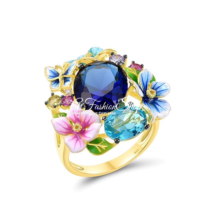 Salekhard Blue Glass Floral Aurora Ring