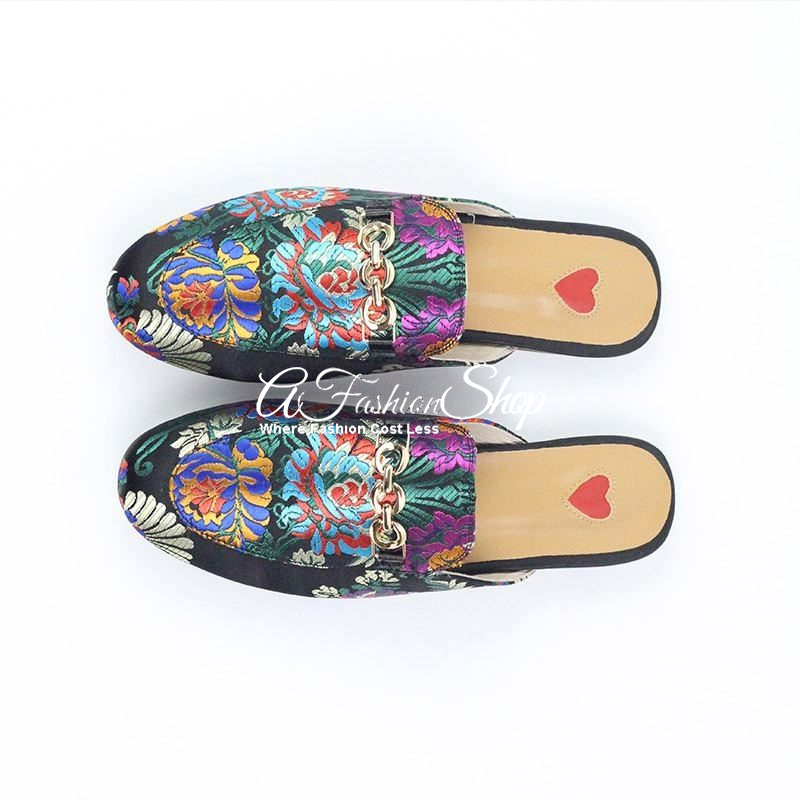 Linnie New Floral Black Jacquard Loafer Mule