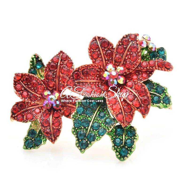 Christmas Poinsettia Brooch Red Floral
