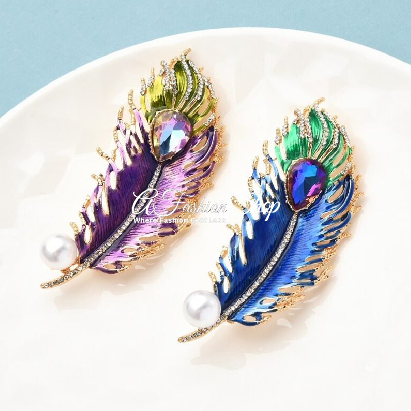 Long Feather Brooch Scarves Pin