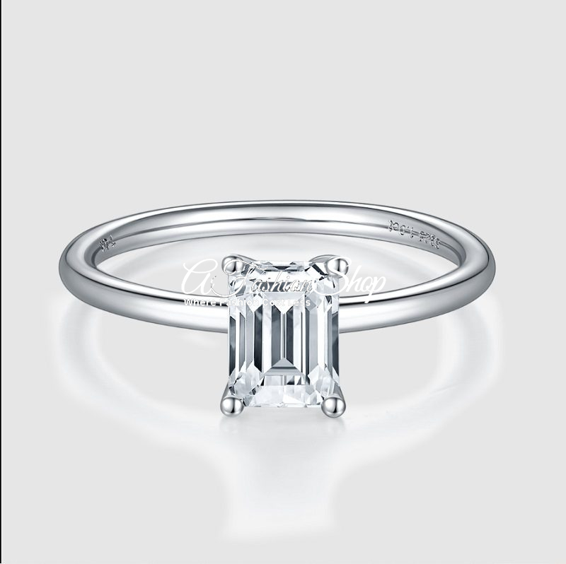 Women Emerald Cut Baguette Moissanite Ring