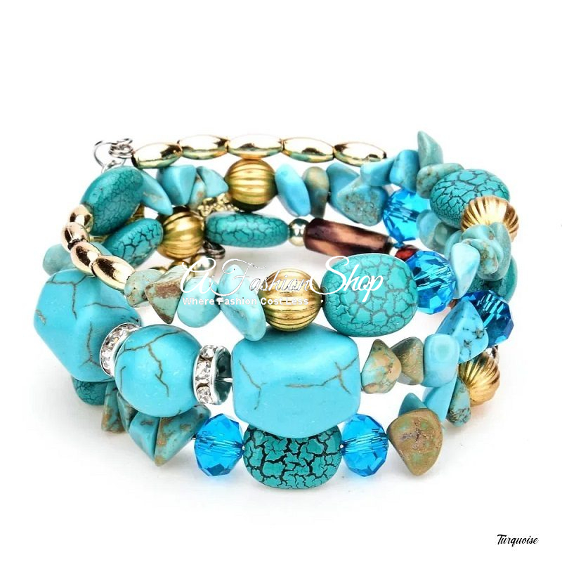 Turquoise Stackable Bohemian Beaded Bracelet