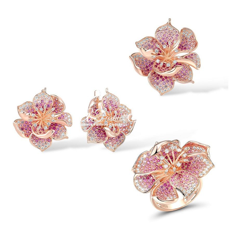 Pink Sapphire Jewelry Love Set Rose Flower