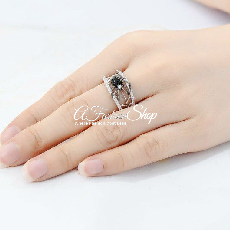 ScarJo Black Spinel Silver Color Ring