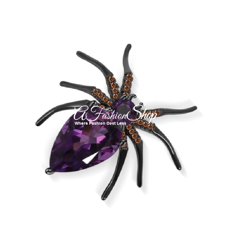 Amethyst Black Spider Brooch