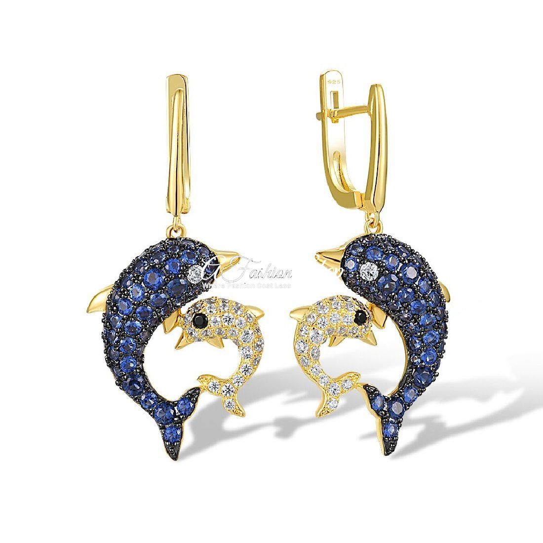 Blue Nano Dolphin Golden Fine Earrings