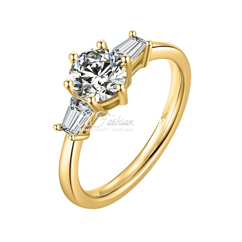 Diamond-like Baguette Cut Three Stone Ring