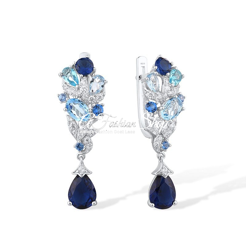 Blue Spinel Artistic Lariat Silver Earring