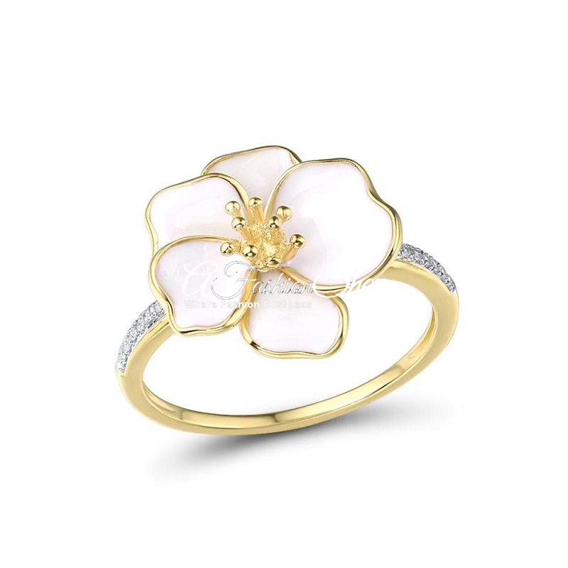 Gold Ring White Orchid Asian Style