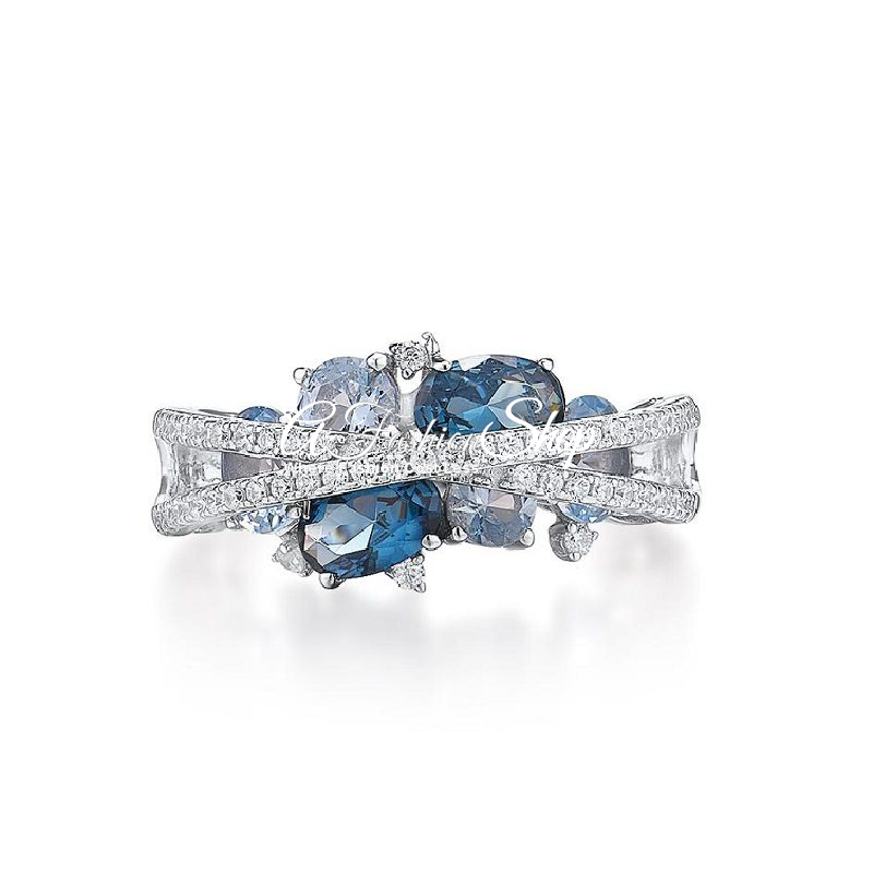XOXO Engagement Wedding Ring Blue Spinel