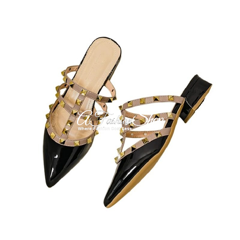 Rivet Studded Slip-On Color Heel