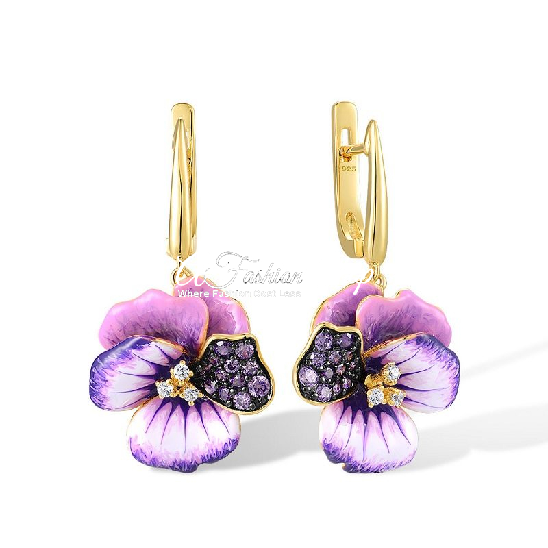 Amethyst Stone Peony Flower Earring Gold