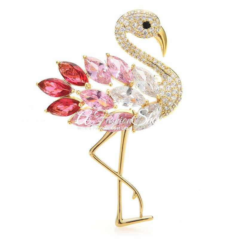 Feathering Flamingo Crystal Brooch