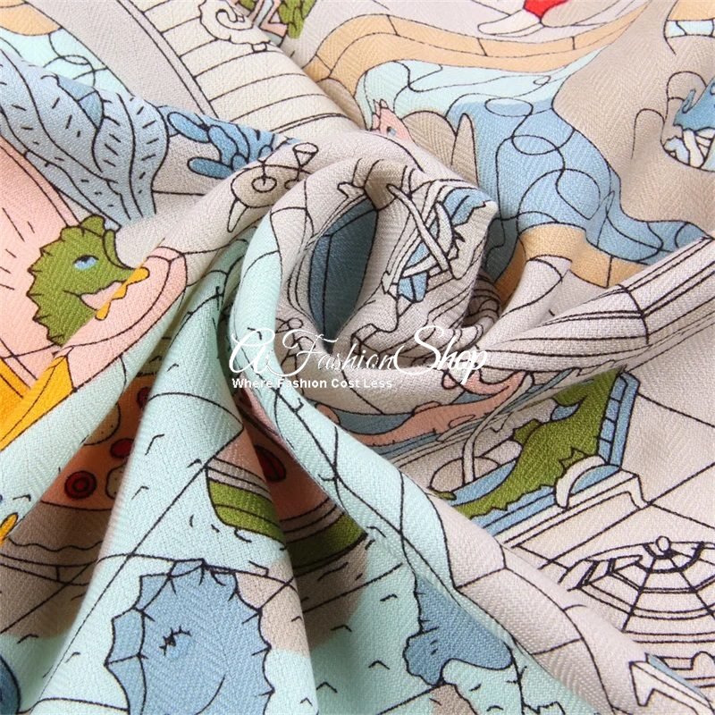 Aqua Blue Splash Park French Silk Scarf