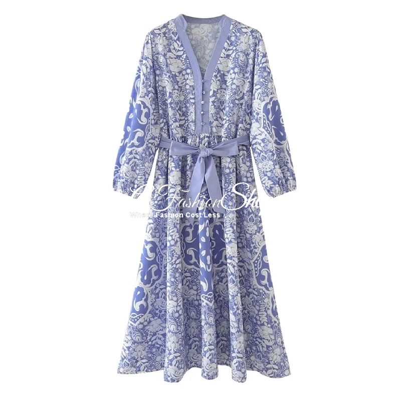 Women Blue Dress Floral Paisley Pattern