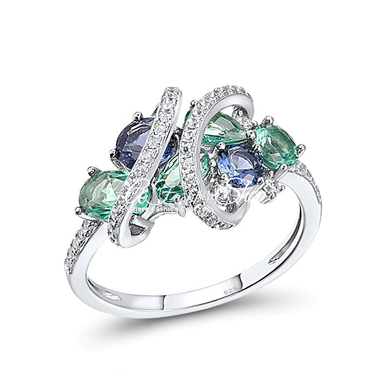 Twist Infinity Ring Green & Blue Spinel