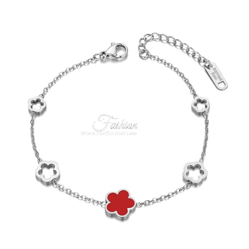 Five Petals Charm Silver Color Bracelet