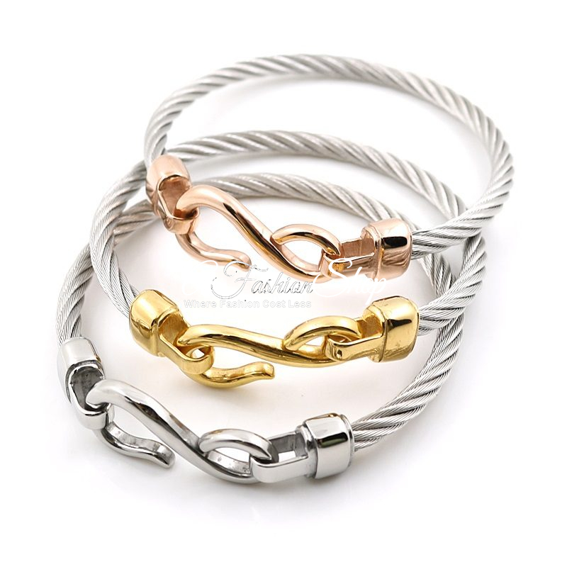 Two-tone Cable Buckle Bangle 4mm