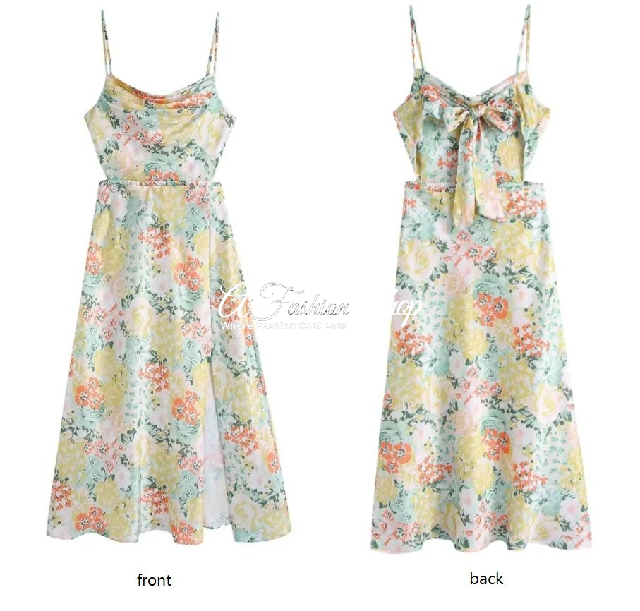 Floral Front Cutout Sleeveless A-Line Dress