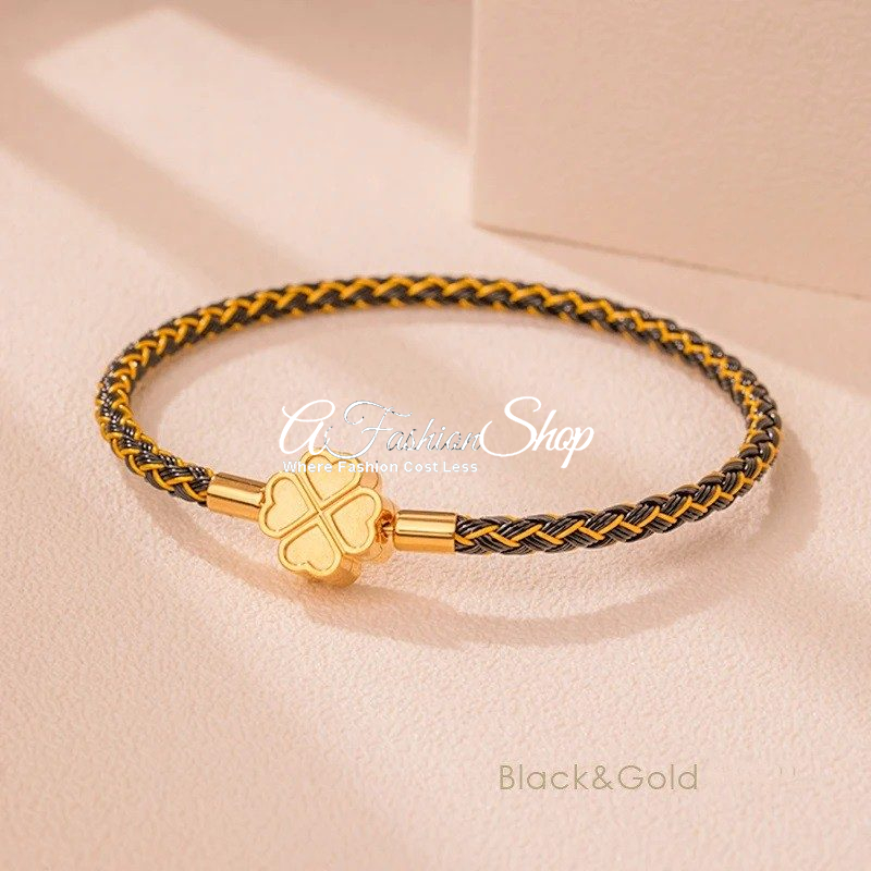 Four Leaf Clover SS Bracelet Colorful Braid