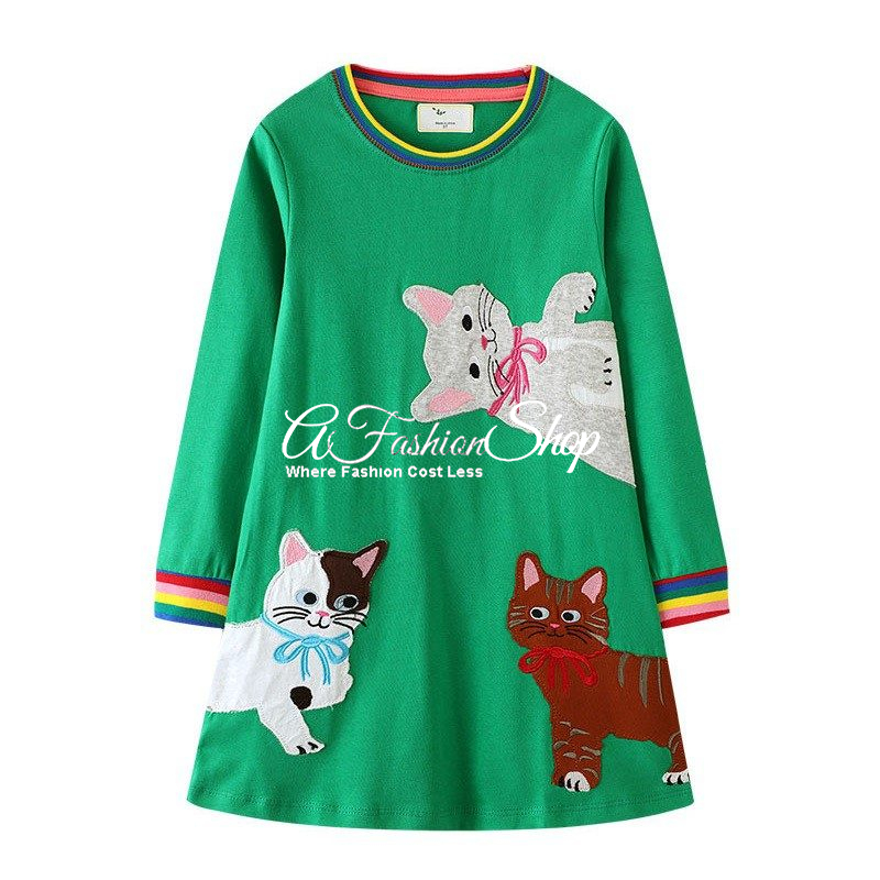 La Rébellion Girl A-Line Dress Cat Appliqué