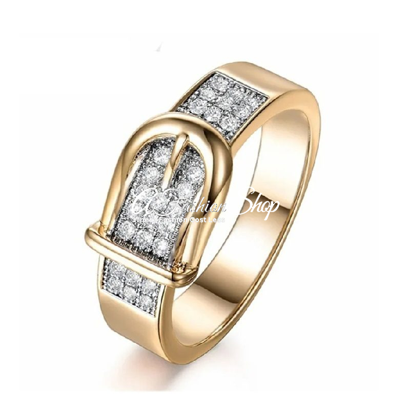 New Edition Buckle Ring Gold Crystal
