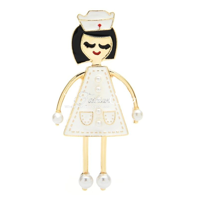 Cute Nurse White Enamel Brooch Scarves