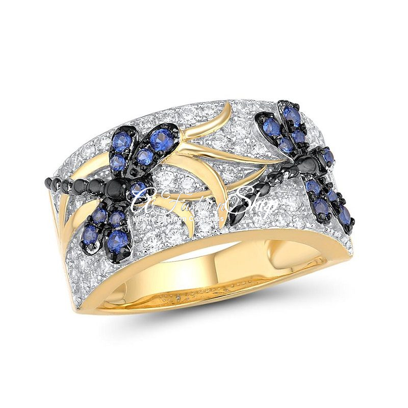 Blue Spinel Ring Dragonfly Gold Band