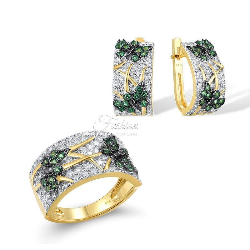 Green Butterfly Spinel Set Ring Earrings
