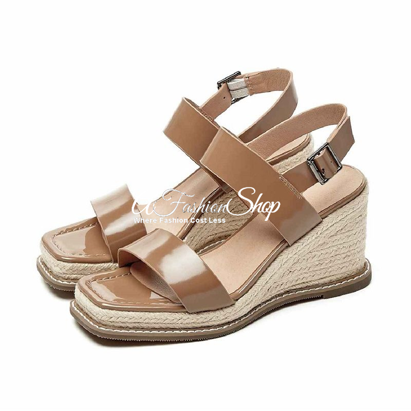 Women Glossy Espadrille Wedge Sandal
