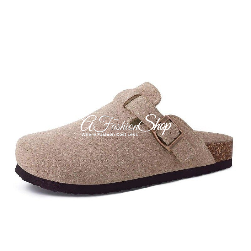 Men’s Clog Suede Leather Slide Sandal Taupe